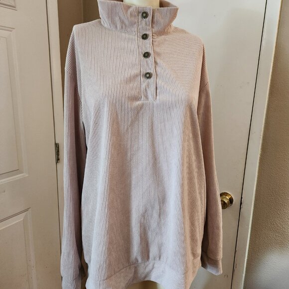 Hengsheng Jeans Pullover Sweater Mens L Beige 4 Button Cotton Elbow Patches VTG - Picture 12 of 12